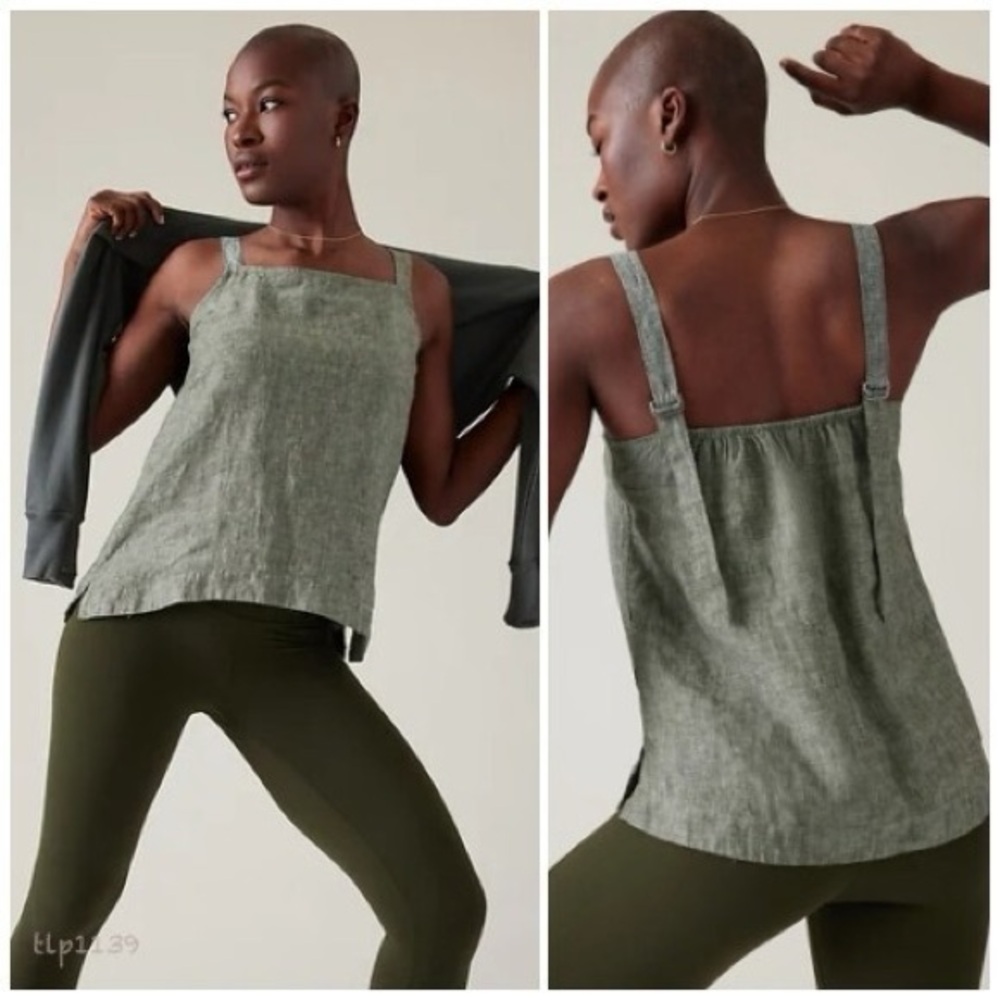 Athleta Voyager Linen Tank, Aspen Olive Green Lightweight Top medium